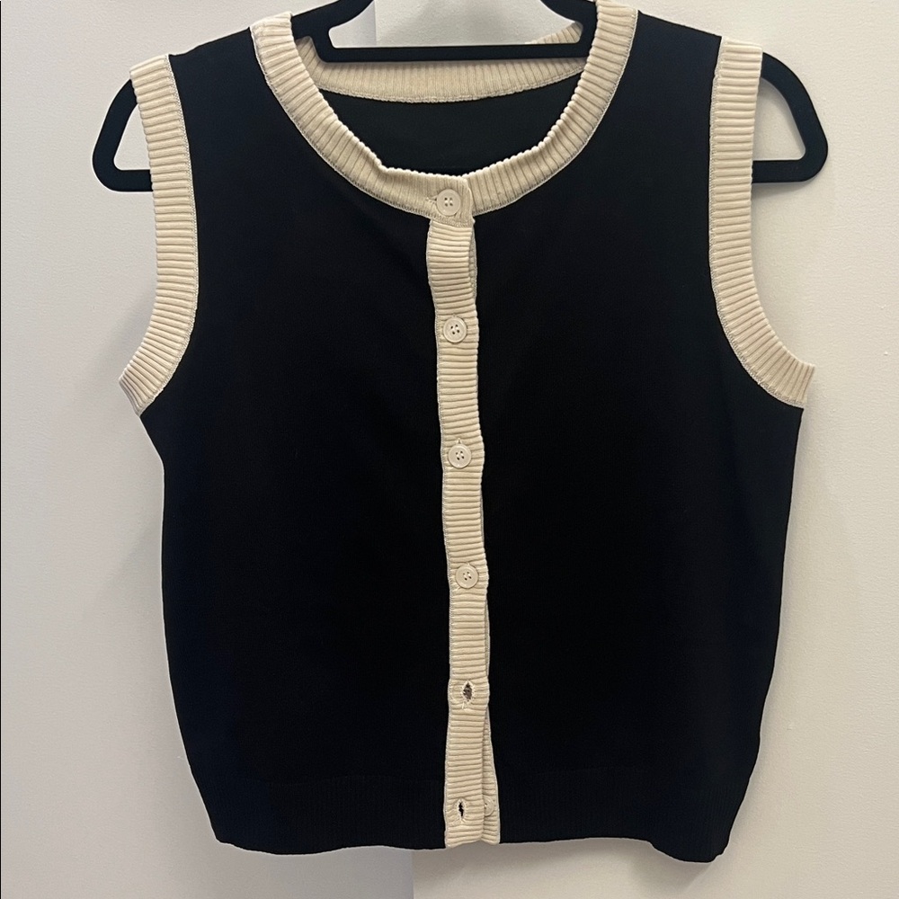 Black and Cream Button-Up Vest